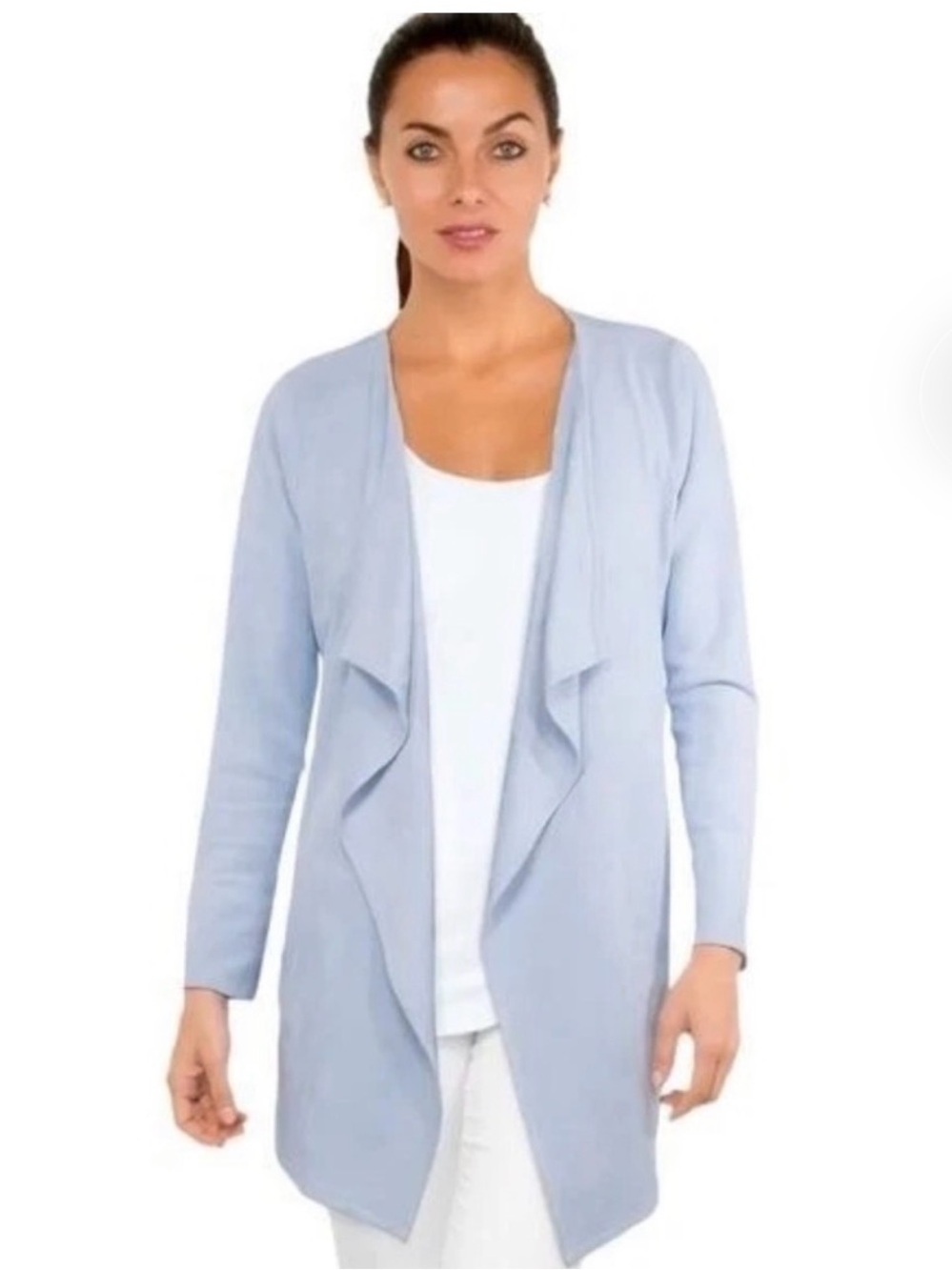 Gretchen Scott Designs Light Blue Draped Waterfall Cardigan
